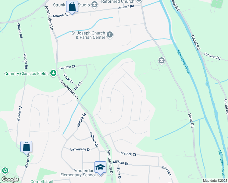 map of restaurants, bars, coffee shops, grocery stores, and more near 4 Miller Drive in Hillsborough Township