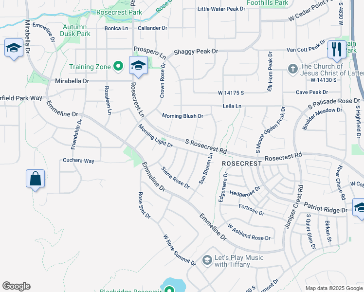 map of restaurants, bars, coffee shops, grocery stores, and more near 5418 Morning Light Drive in Herriman