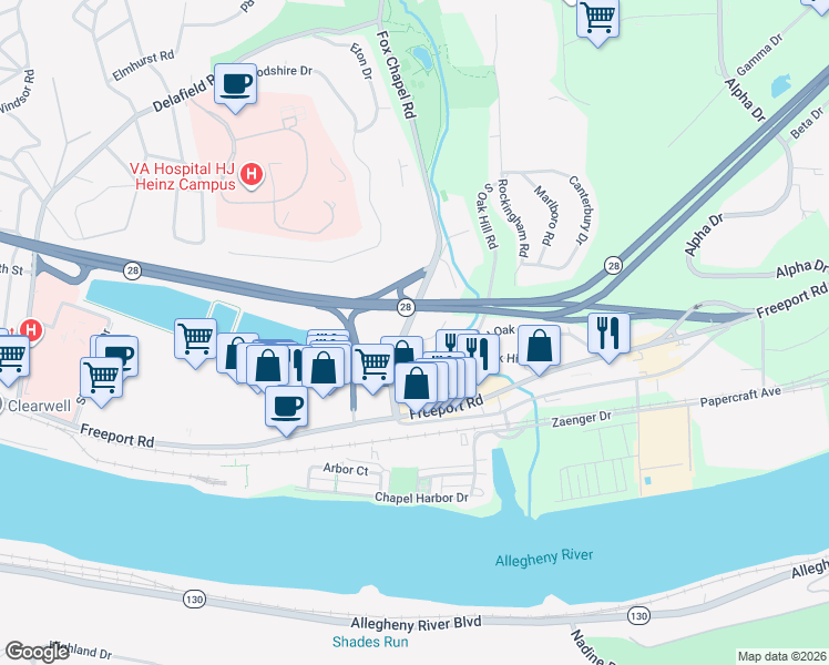 map of restaurants, bars, coffee shops, grocery stores, and more near 200 South Margery Drive in Pittsburgh