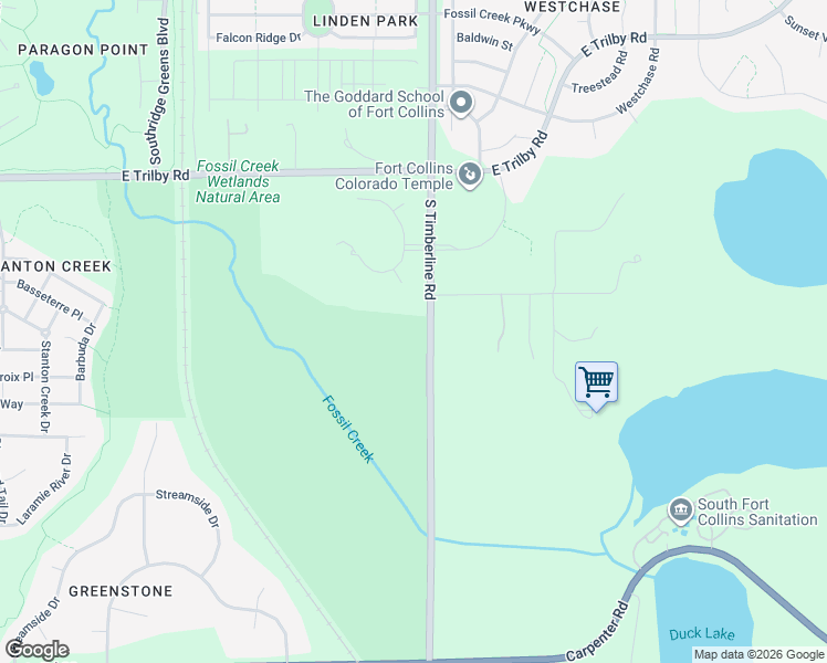 map of restaurants, bars, coffee shops, grocery stores, and more near 6859-7581 South Timberline Road in Fort Collins