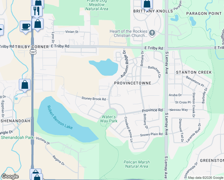 map of restaurants, bars, coffee shops, grocery stores, and more near 6926 Autumn Ridge Drive in Fort Collins