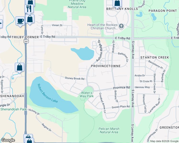 map of restaurants, bars, coffee shops, grocery stores, and more near 6926 Autumn Ridge Drive in Fort Collins