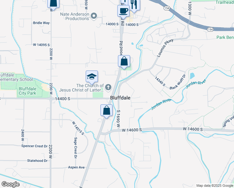 map of restaurants, bars, coffee shops, grocery stores, and more near 14390 South 1690 West in Riverton