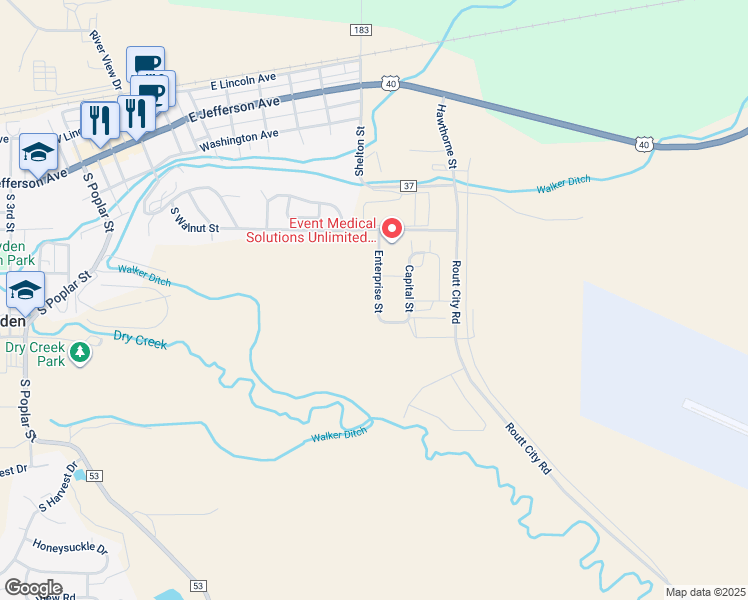 map of restaurants, bars, coffee shops, grocery stores, and more near 472 Enterprise Street in Hayden