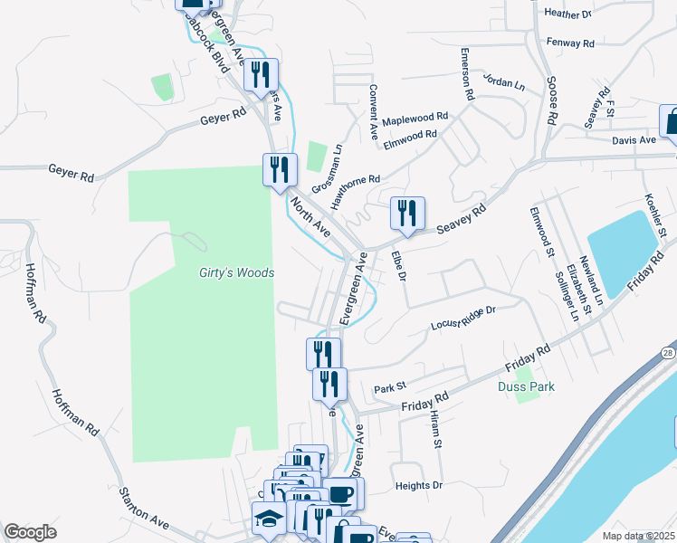 map of restaurants, bars, coffee shops, grocery stores, and more near 906 North Avenue in Millvale