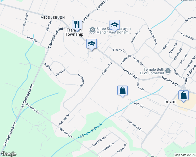 map of restaurants, bars, coffee shops, grocery stores, and more near 37 Dahmer Road in Franklin Township