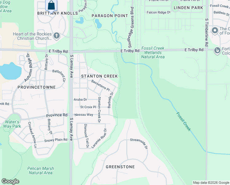 map of restaurants, bars, coffee shops, grocery stores, and more near 6932 Barbuda Drive in Fort Collins