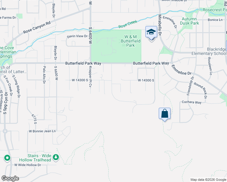 map of restaurants, bars, coffee shops, grocery stores, and more near 14382 Fort Pierce Way in Herriman