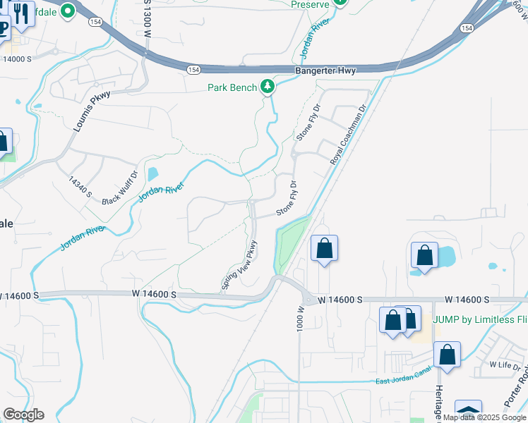map of restaurants, bars, coffee shops, grocery stores, and more near 1078 Stone Fly Drive in Riverton