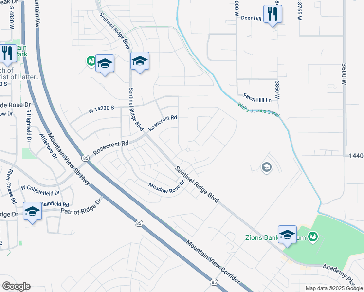 map of restaurants, bars, coffee shops, grocery stores, and more near 14369 South Ashvale Drive in Herriman