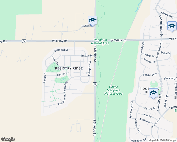 map of restaurants, bars, coffee shops, grocery stores, and more near 6820 Enterprise Drive in Fort Collins