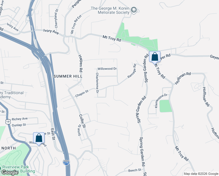 map of restaurants, bars, coffee shops, grocery stores, and more near 119 Ramage Road in Pittsburgh