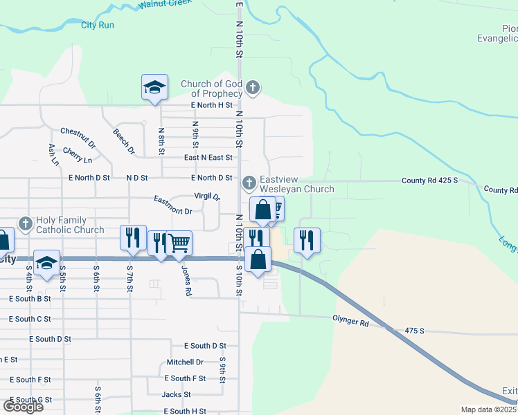 map of restaurants, bars, coffee shops, grocery stores, and more near 414 North 10th Street in Gas City