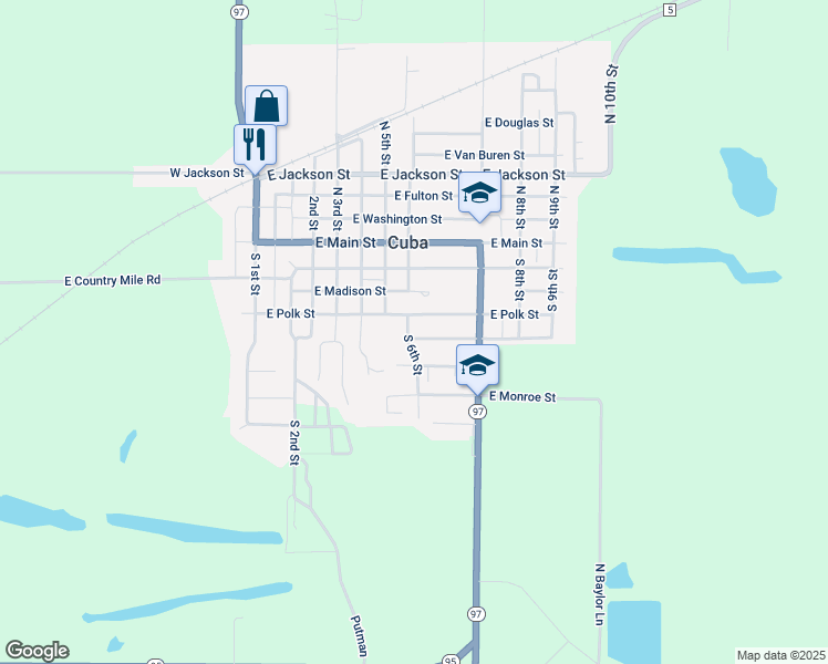 map of restaurants, bars, coffee shops, grocery stores, and more near 502 East Madison Street in Cuba