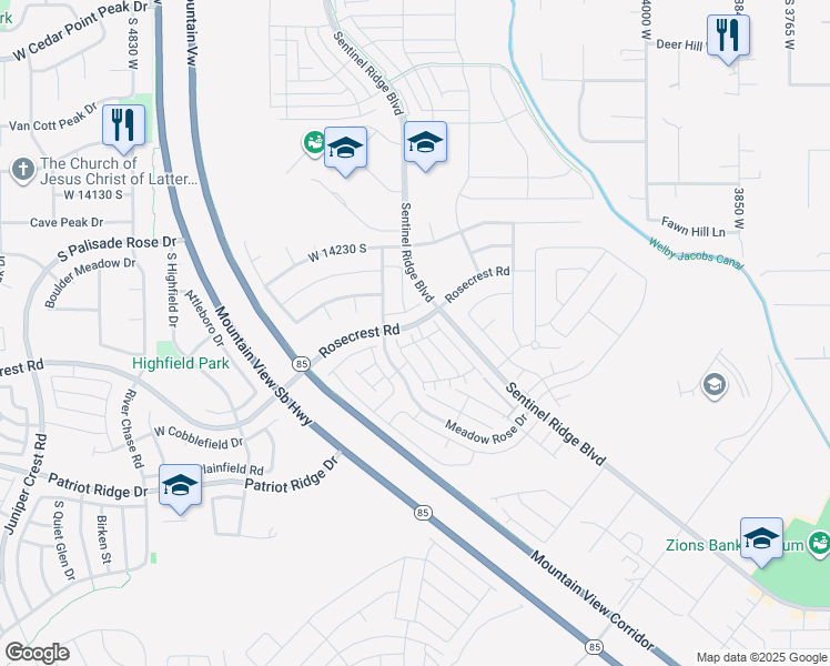 map of restaurants, bars, coffee shops, grocery stores, and more near 14357 South Sherwell Court in Herriman