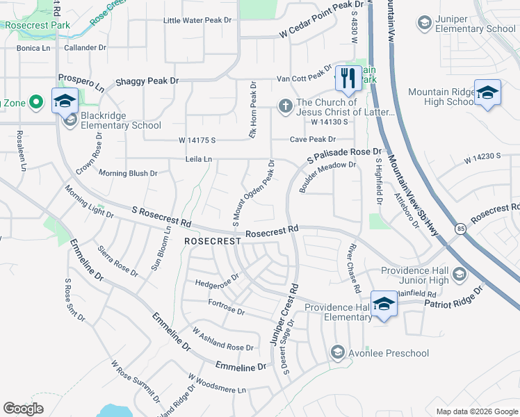 map of restaurants, bars, coffee shops, grocery stores, and more near 5071 West Amber Rose Lane in Herriman