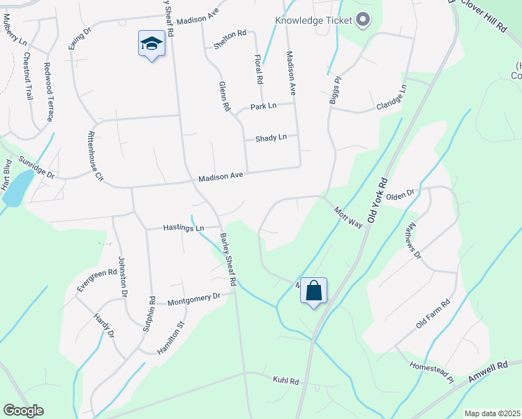map of restaurants, bars, coffee shops, grocery stores, and more near 4 Meadow Lark Court in Flemington