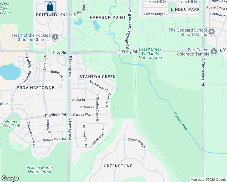map of restaurants, bars, coffee shops, grocery stores, and more near 1345 Saint John Place in Fort Collins