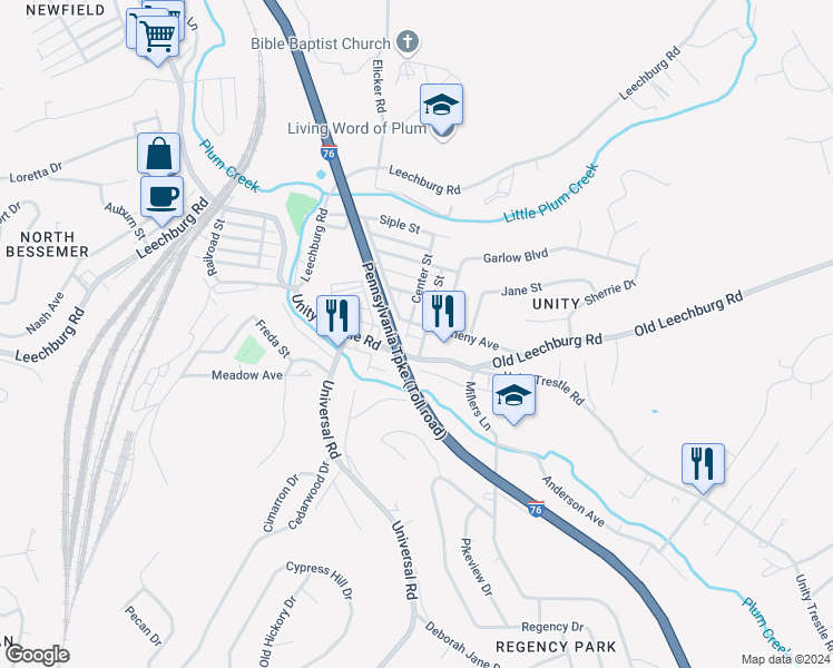 map of restaurants, bars, coffee shops, grocery stores, and more near 208 Center Street in Pittsburgh