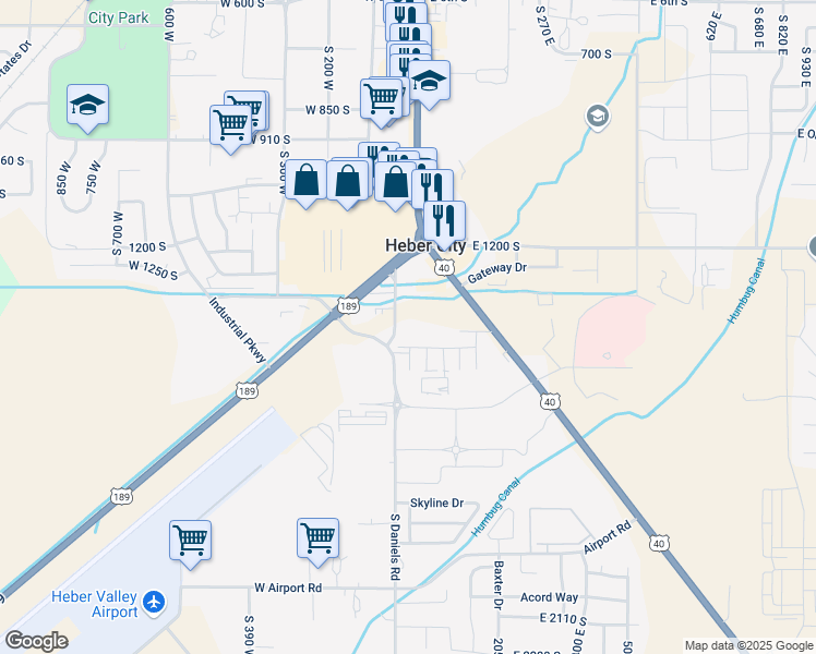 map of restaurants, bars, coffee shops, grocery stores, and more near 1320 South Daniel Road in Heber City