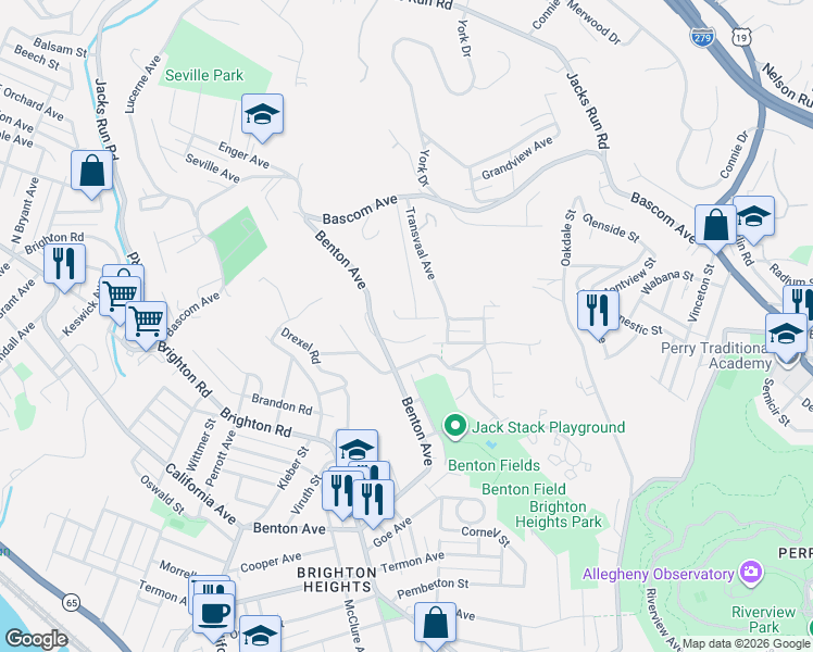 map of restaurants, bars, coffee shops, grocery stores, and more near 152 Malcolm Avenue in Pittsburgh
