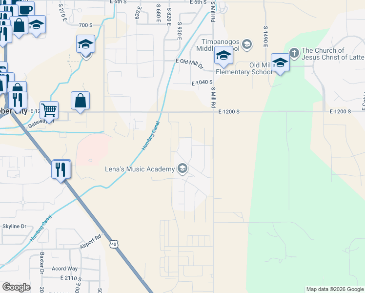 map of restaurants, bars, coffee shops, grocery stores, and more near 1387 South 960 East in Heber City