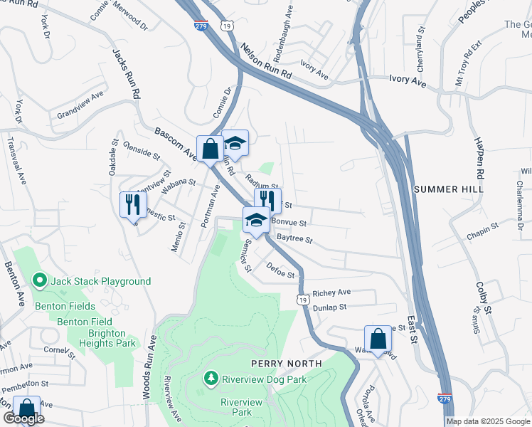 map of restaurants, bars, coffee shops, grocery stores, and more near 3936 Perrysville Avenue in Pittsburgh