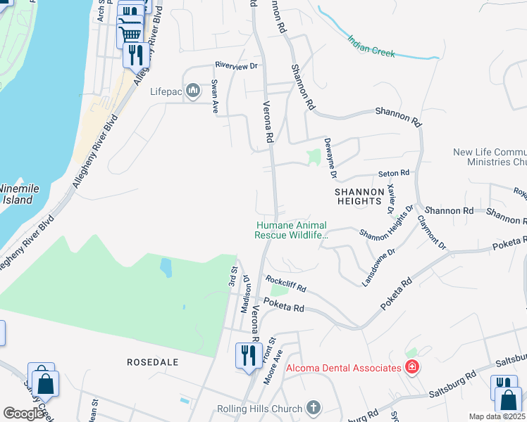 map of restaurants, bars, coffee shops, grocery stores, and more near 1601 Galeton Drive in Verona