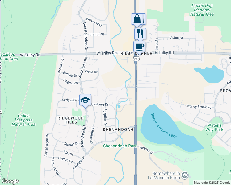 map of restaurants, bars, coffee shops, grocery stores, and more near 6813 South College Avenue in Fort Collins