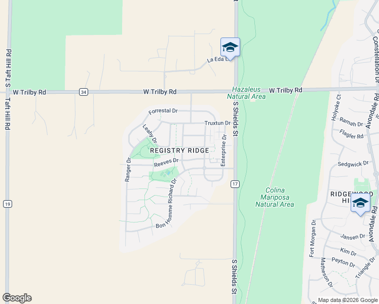 map of restaurants, bars, coffee shops, grocery stores, and more near 1250 Dewey Drive in Fort Collins