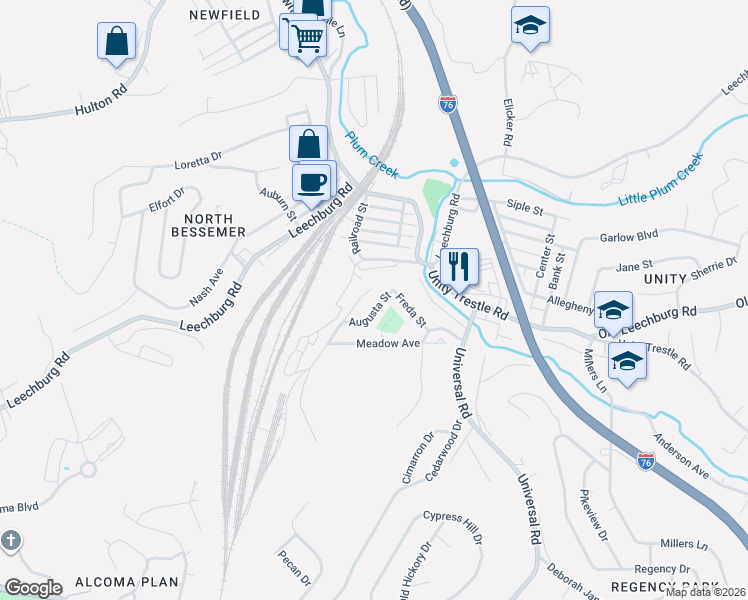 map of restaurants, bars, coffee shops, grocery stores, and more near 224 North Meadow Avenue in Pittsburgh