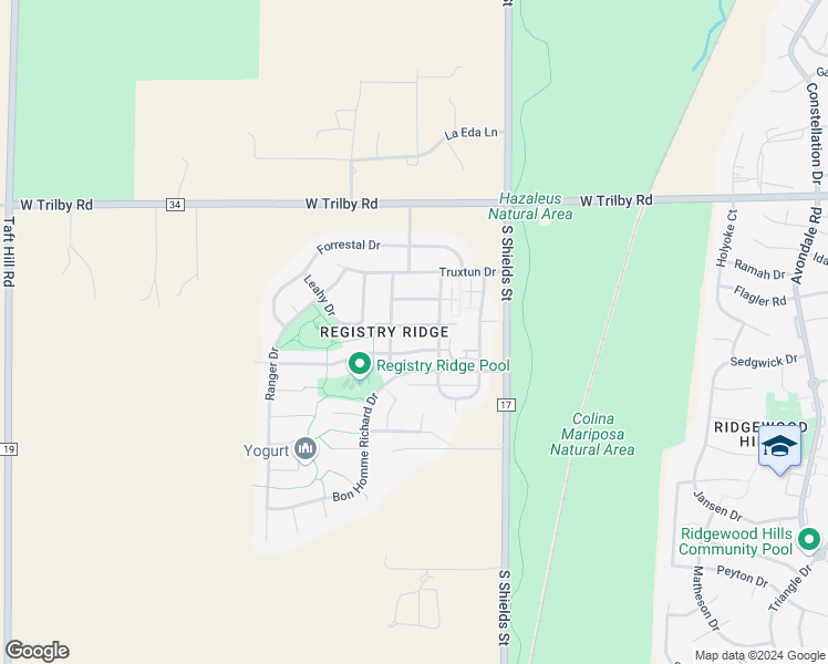 map of restaurants, bars, coffee shops, grocery stores, and more near 1227 Dewey Drive in Fort Collins