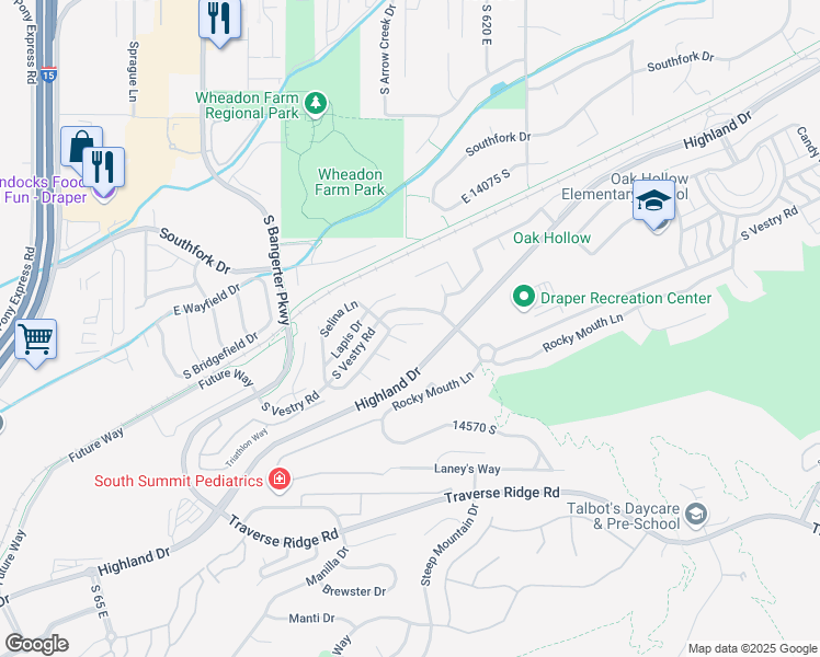 map of restaurants, bars, coffee shops, grocery stores, and more near 506 Henry Day Court in Draper