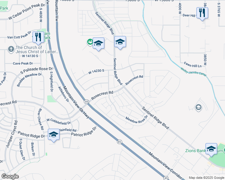 map of restaurants, bars, coffee shops, grocery stores, and more near 4411 Meadow Path Lane in Herriman