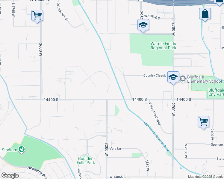 map of restaurants, bars, coffee shops, grocery stores, and more near 14371 Jayden Mae Drive in Bluffdale