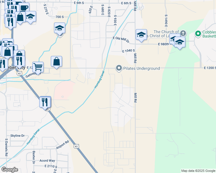 map of restaurants, bars, coffee shops, grocery stores, and more near 1334 South 960 East in Heber City