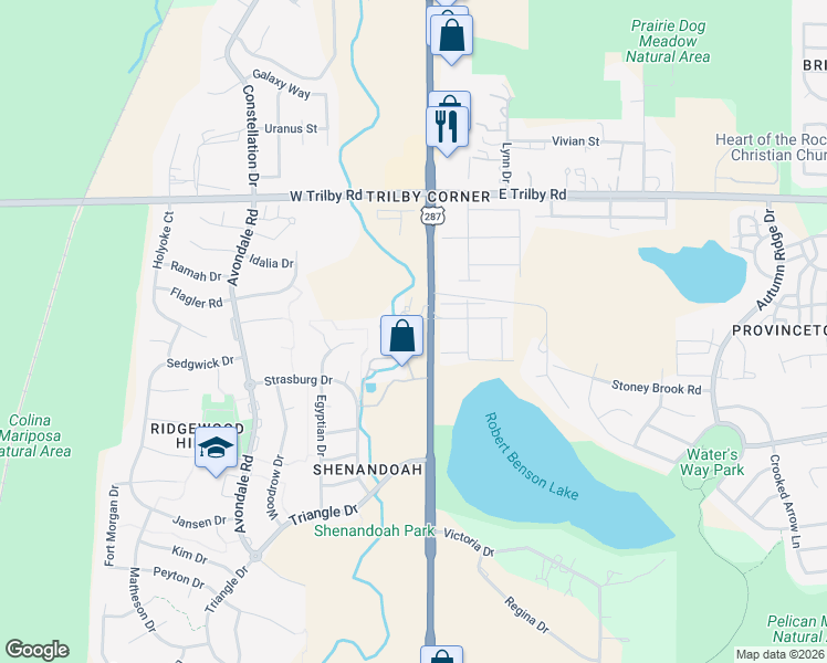 map of restaurants, bars, coffee shops, grocery stores, and more near 6813 South College Avenue in Fort Collins