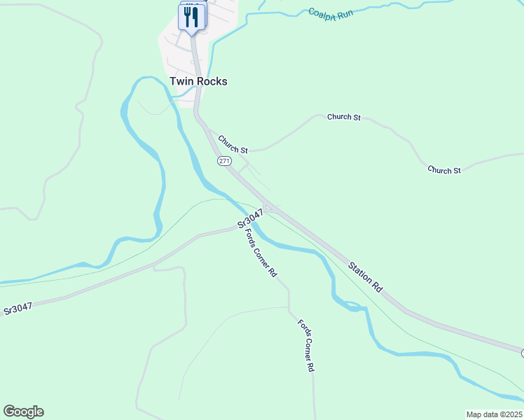 map of restaurants, bars, coffee shops, grocery stores, and more near Ghost Town Trail in Ebensburg