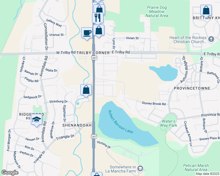 map of restaurants, bars, coffee shops, grocery stores, and more near 6740 South College Avenue in Fort Collins
