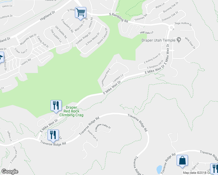 map of restaurants, bars, coffee shops, grocery stores, and more near 1422 Lantern Lane in Draper