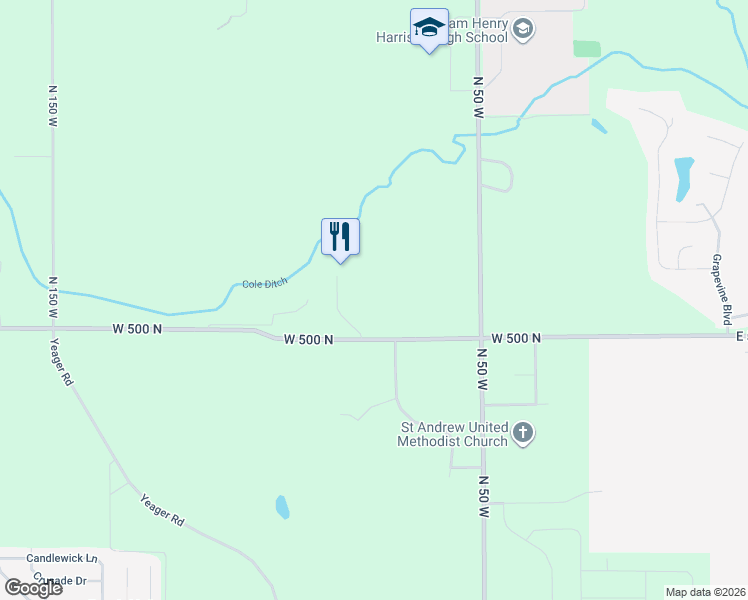 map of restaurants, bars, coffee shops, grocery stores, and more near 718 West 500 North in West Lafayette