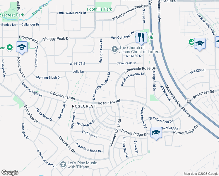 map of restaurants, bars, coffee shops, grocery stores, and more near 5038 West Amber Rose Lane in Herriman