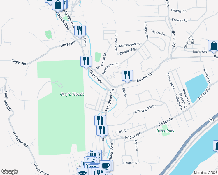 map of restaurants, bars, coffee shops, grocery stores, and more near 1026 North Avenue in Millvale