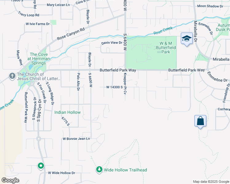 map of restaurants, bars, coffee shops, grocery stores, and more near 14329 South Knapper Ridge Cove in Herriman