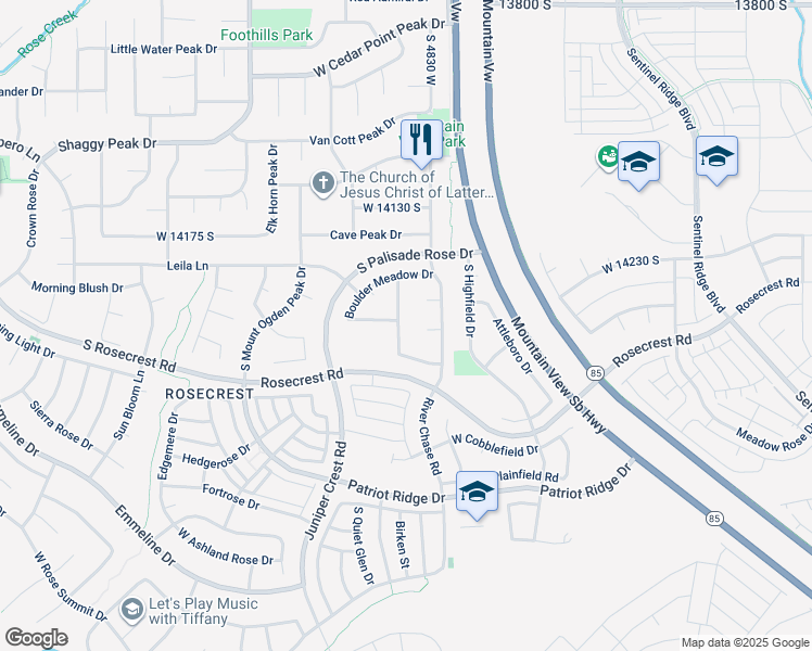 map of restaurants, bars, coffee shops, grocery stores, and more near 14331 Copper Oaks Drive in Herriman
