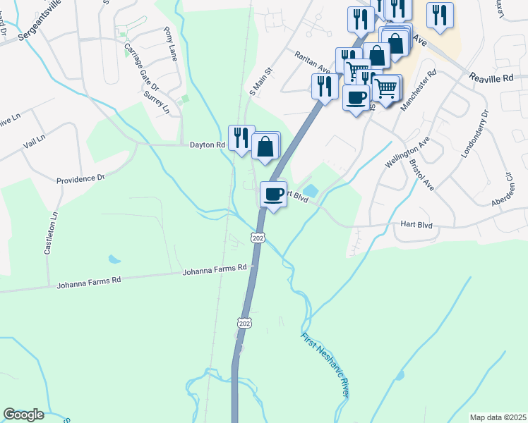 map of restaurants, bars, coffee shops, grocery stores, and more near 434 U.S. 202 in Flemington