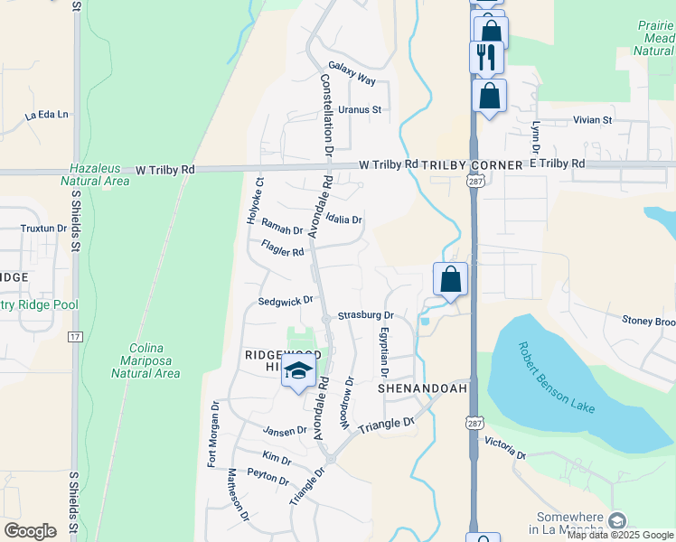 map of restaurants, bars, coffee shops, grocery stores, and more near 427 Hudson Court in Fort Collins