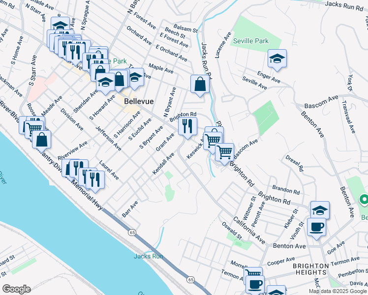 map of restaurants, bars, coffee shops, grocery stores, and more near 170 Lincoln Avenue in Bellevue
