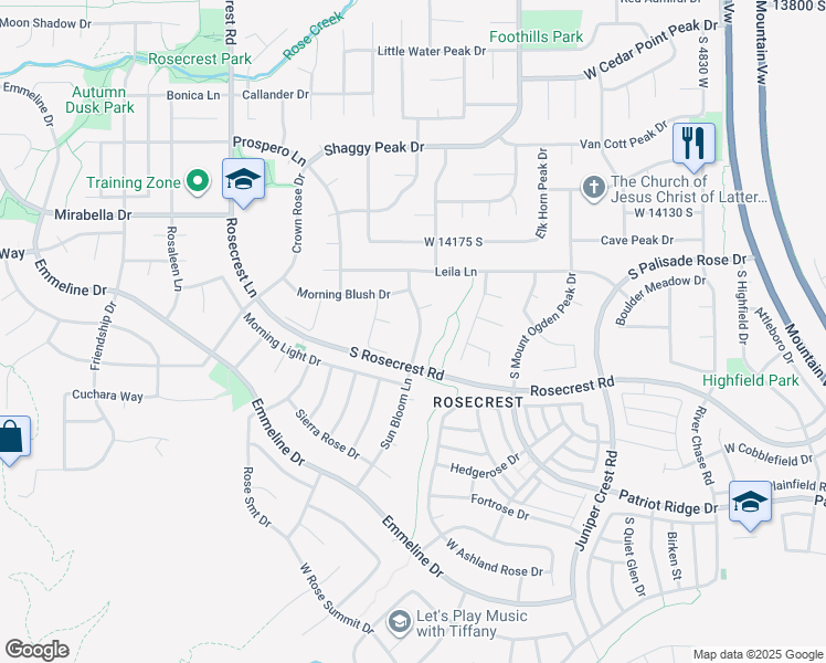map of restaurants, bars, coffee shops, grocery stores, and more near 14328 Sun Bloom Lane in Herriman