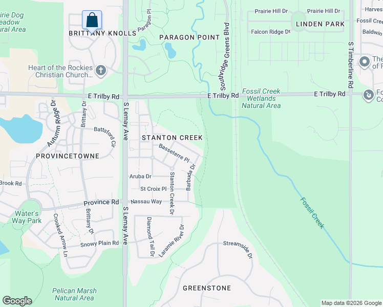 map of restaurants, bars, coffee shops, grocery stores, and more near 1345 Saint John Place in Fort Collins